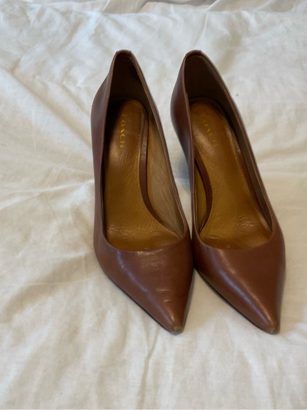 Coach Brown Pointed Toe Leather Stiletto Heels - Picture 2 of 8